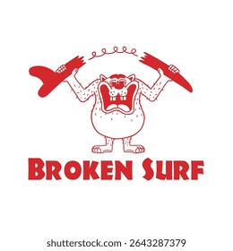 monster surfing retro cartoon illustration
