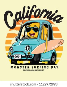 monster surfing vector design