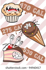 Monster Sweets with Calories vector illustration