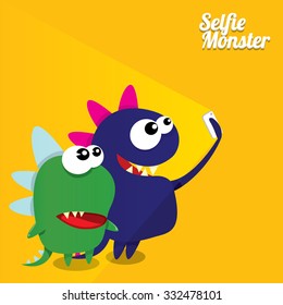 Monster Taking Selfie Photo on Smart Phone . vector creative illustration