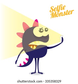 Monster Taking Selfie Photo on Smart Phone . vector creative illustration