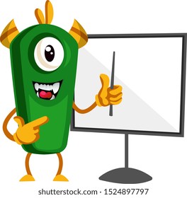 Monster teaching, illustration, vector on white background.
