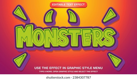 Monster text effect in green and purple color with monster theme