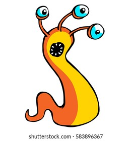 Monster three-eyed slug vector illustration