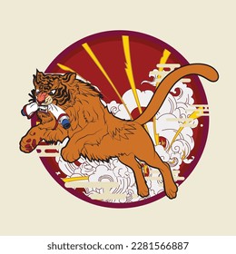 monster tiger vector illustration with japanese theme