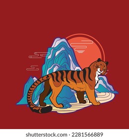 monster tiger vector illustration with japanese theme