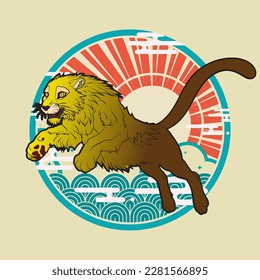 monster tiger vector illustration with japanese theme