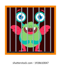 the monster is trapped. cage a cute creature. flat vector illustration isolated on white background.