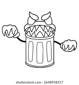 monstro lixo Bin personagem ilustração desenhado à mão esboço vetor