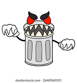 monstro lixo Bin personagem ilustração desenhado à mão vetor isolado