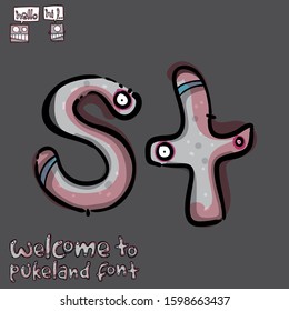 monster trendy hand drawn font & alphabet. letter S, letter T