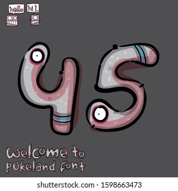 monster trendy hand drawn font & numbers. number 4, number 5