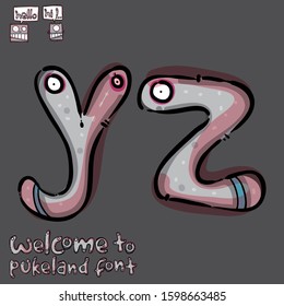 monster trendy hand drawn font & alphabet. letter Y, letter Z