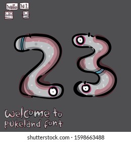 monster trendy hand drawn font & numbers. number 2, number 3