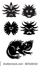 Monster tribal tattoo.T-shirt design. Halloween icons set. Horror silhouette.