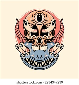 monster trippy psychedelic vector design