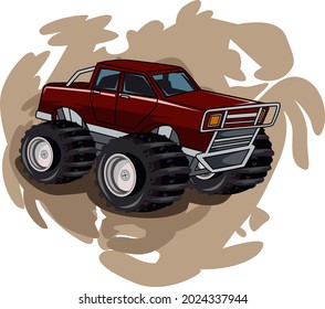 monster truck with abstract background hand drawing illustration