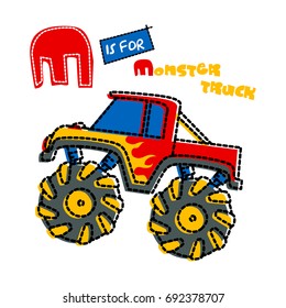 monster truck - artwork for children wear in custom colors - separate layer.