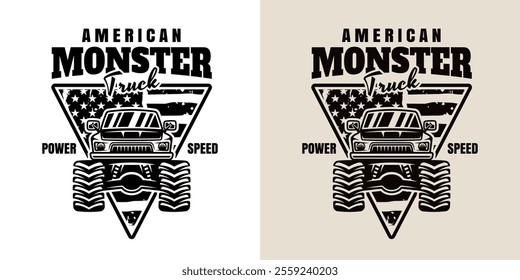 Monster truck big car vector emblem in two styles