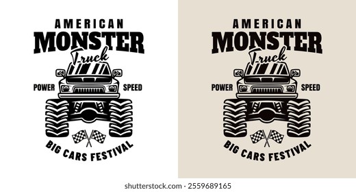 Monster truck big car vector emblem in two styles