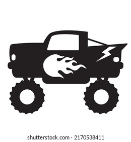 Monster truck black silhouette vector cartoon illustration