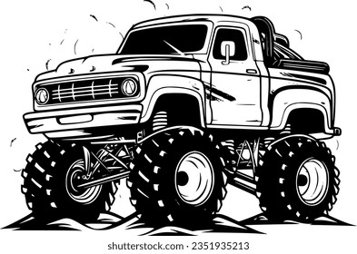 Monster Truck - Black and White Isolated Icon - Vector illustration