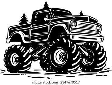 Monster Truck | Black and White Vector illustration