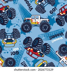 Monster truck cars seamless pattern