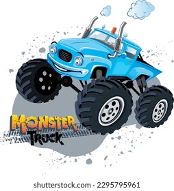 Monster truck cartoon art, kids style vector illustration
