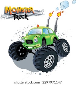 Monster truck cartoon art, kids style vector illustration
