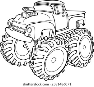 Monster truck cartoon coloring book page 