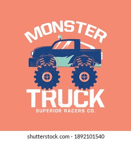 monster truck cartoon drawn as vector for kids fashion