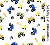 Monster truck  cartoon pattern design .monster truck pattern for kids clothing, printing, fabric ,cover.Monster car seamless pattern.fun pattern