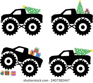 Monster Truck Christmas Isolated on White Background