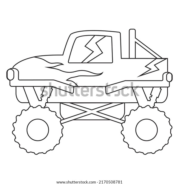 Monster truck coloring\
page vector cartoon