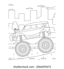 Monster truck Creative vector Childish design for kids activity coloring book or page.