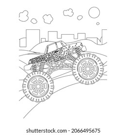 Monster truck Creative vector Childish design for kids activity coloring book or page.