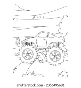 Monster truck Creative vector Childish design for kids activity coloring book or page.