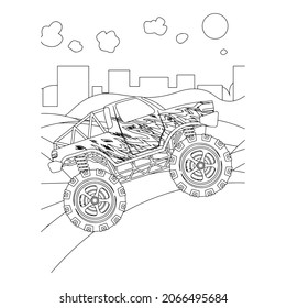 Monster truck Creative vector Childish design for kids activity coloring book or page.