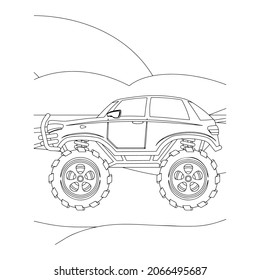 Monster truck Creative vector Childish design for kids activity coloring book or page.