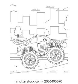 Monster truck Creative vector Childish design for kids activity coloring book or page.