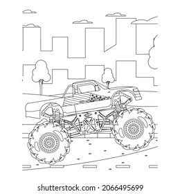 Monster truck Creative vector Childish design for kids activity coloring book or page.