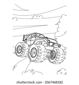 Monster truck Creative vector Childish design for kids activity coloring book or page.