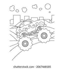 Monster truck Creative vector Childish design for kids activity coloring book or page.