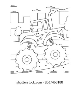 Monster truck Creative vector Childish design for kids activity coloring book or page.