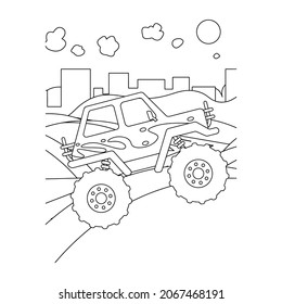 Monster truck Creative vector Childish design for kids activity coloring book or page.