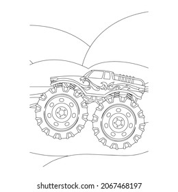 Camión monstruo Vector creativo Diseño infantil para niños actividad libro o página de colorear.