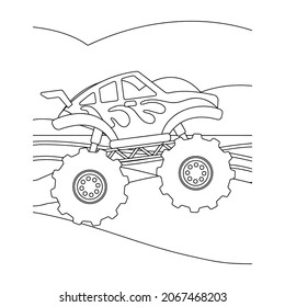 Monster truck Creative vector Childish design for kids activity coloring book or page.