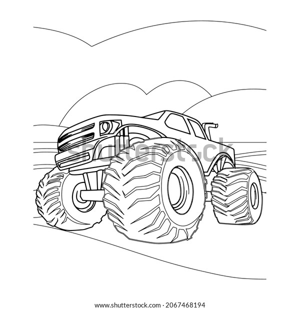 Monster truck Creative vector Childish\
design for kids activity coloring book or\
page.