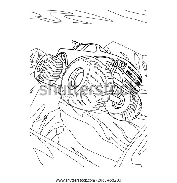 Monster truck Creative vector Childish
design for kids activity coloring book or
page.
